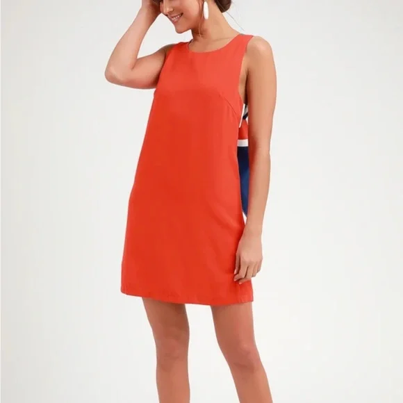Joyful Red Orange Multi Stripe Tie-Back Mini Dress - Picture 1 of 7